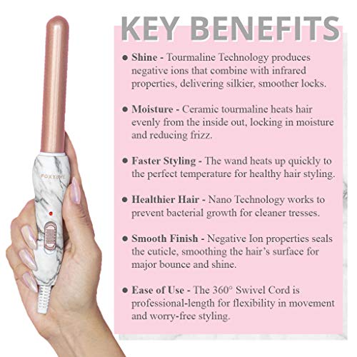 Foxybae Mini Marble Curler - Professional Ceramic & Tourmaline Infused Hair Styler - Easy To Use Wand For Long Lasting Curls & Waves #TOP2