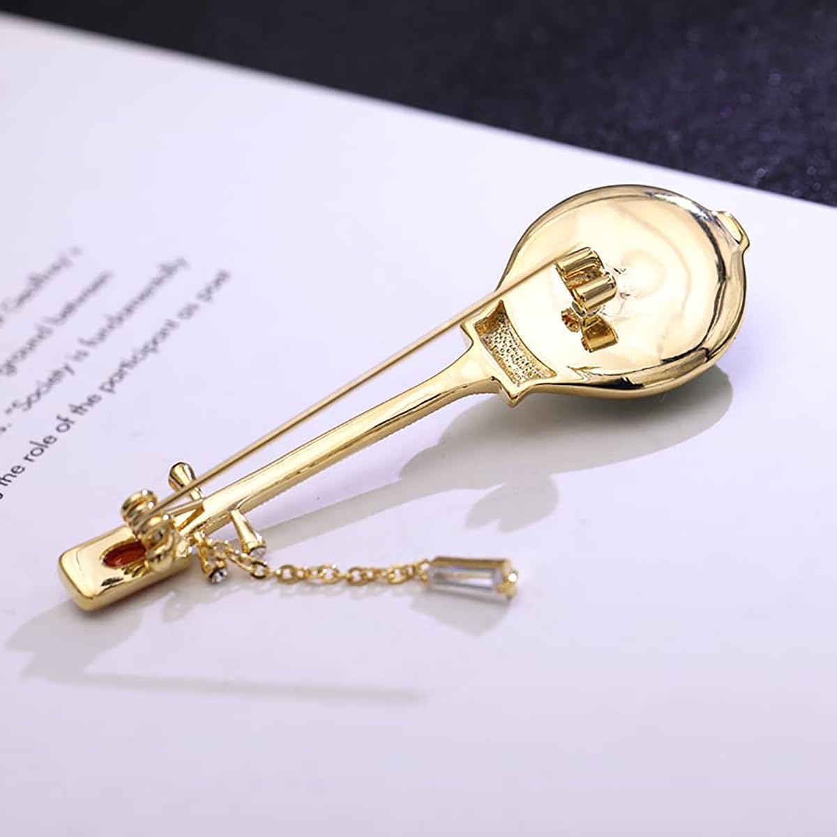 14K Gold Pipa-Shaped Brooch with Moissanite Accents - Elegant Chinoiserie Handcrafted Jewelry, Unique Shawl Pin for Women, Ideal Gift for Birthdays and Special Events - Image 6
