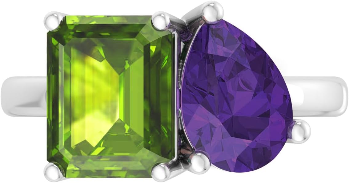 Martha Stewart 4 3/4 Carat Two Stone Gemstone Ring For Women in Sterling Silver, Gemstone Jewelry For Women