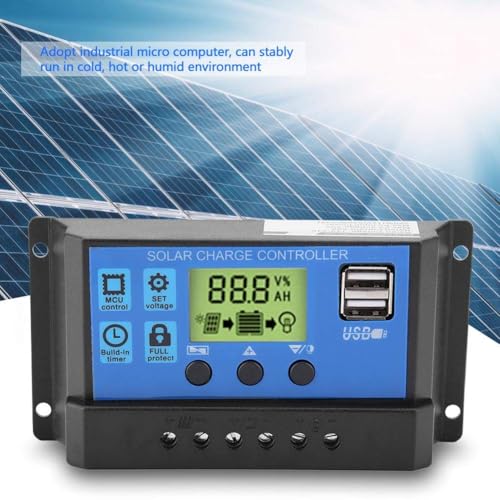 Image of Blackt Electrotech BT61C Solar Charge Controller - 12V /24V 10A PWM Regulator with LCD Display & Dual USB Ports for Solar Panel Charging, Home & Industrial Use
