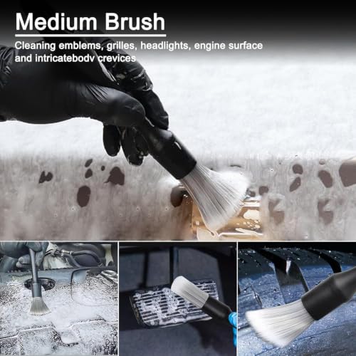 Image of Car Detailing Brush Set, Natural Cleaning Gel Included Various Hardness Options for Brushes, Complete Auto Interior and Exterior Detailing Kit for Wheels, Air Vents