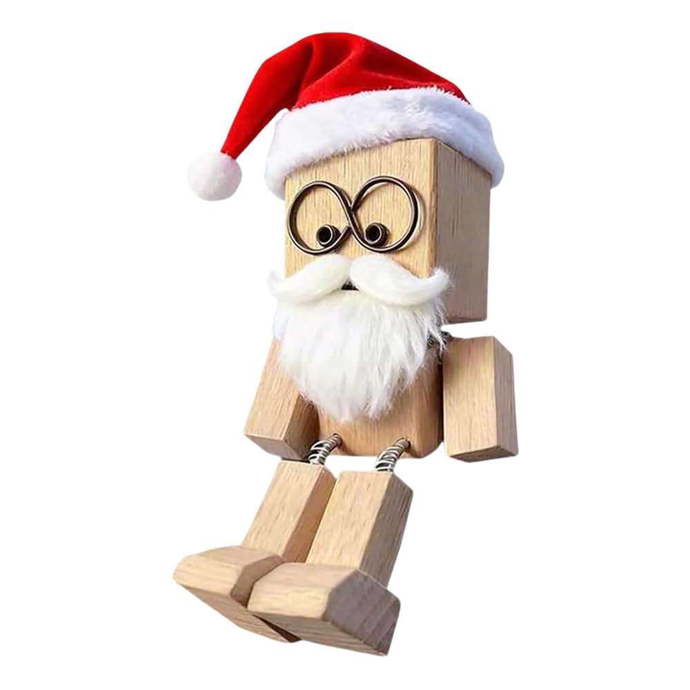 Tasber Men's Christmas Edition,1Pack Shaking Wooden Man Figurine, Wooden Man With Wobbly Legs Car Accessories For Santa Design Feet Shaking, Car Dashboard Accessories, For Friends Familys (Christmas Edition,1Pack)