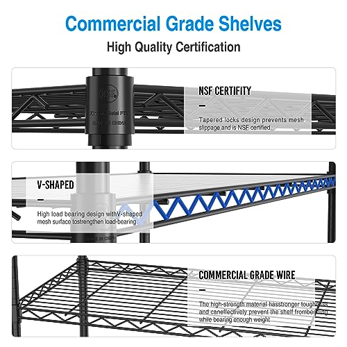 Donext 3-Tier Shelving Unit with 3-Tier Liners, Adjustable Rack, Steel Wire Shelves with wheel, Shelving Units and Storage for Kitchen and Garage, Black - Thumbnail 4