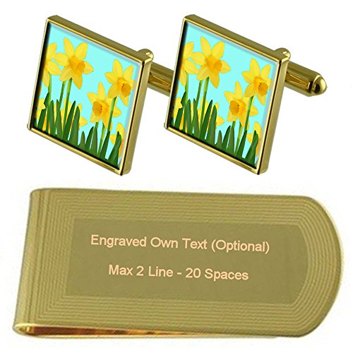 Gemelos de narcisos dorados set de regalo con sujetabilletes grabado para aniversarios y padres 1