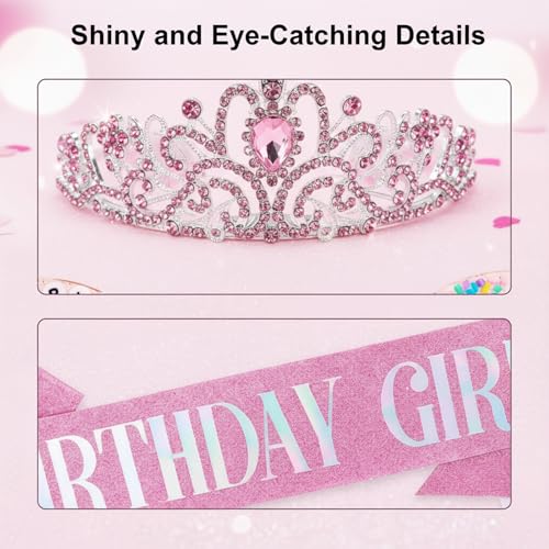 Tiara de corona de cumpleaños y accesorios rosa para regalo 5