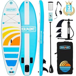 Overmont Aufblasbares SUP Board Set - Stand Up Paddle Board mit Paddleboard Zubehör - Einschließlich Verstellbares Paddel Pumpe Abnehmbarer Flosse Surfboard Leash Wasserdichter Taschenrucksack