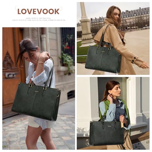 LOVEVOOK Vintage Leather Laptop Tote Bag with Clutch - 15.6 Inch Work Bag for Women, Business, Office, Teacher2