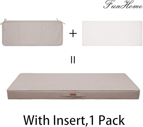 Miniatura 2 de Cojín de banco para exteriores de 48 x 18 pulgadas, inserto de espuma con asa y lazos, cojines largos impermeables para muebles de patio, cojines