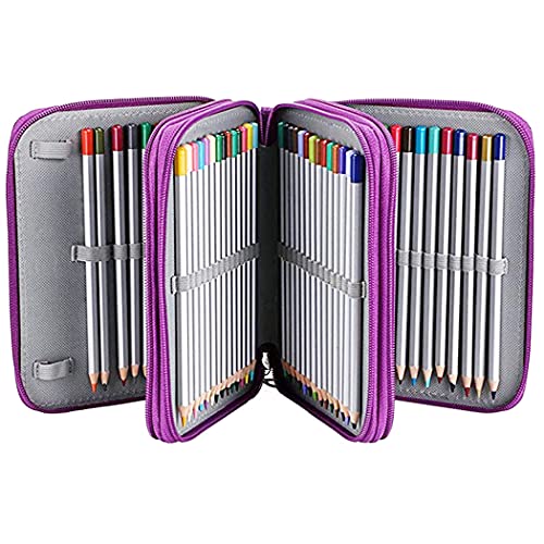Image of Gullor Large Capacity 3 Layers Pencil Bag Pencil Holder Organizer - 78 Slots for Colored Pencils, Purple