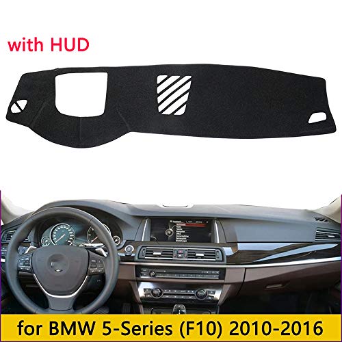 Oneuda Car Dashboard Cover for Left Hand Drive BMW 5-Series (F10) 2010-2016 with HUD Carpet Dashmat Sun Shade Pad Car Styling (Flannel All Black)