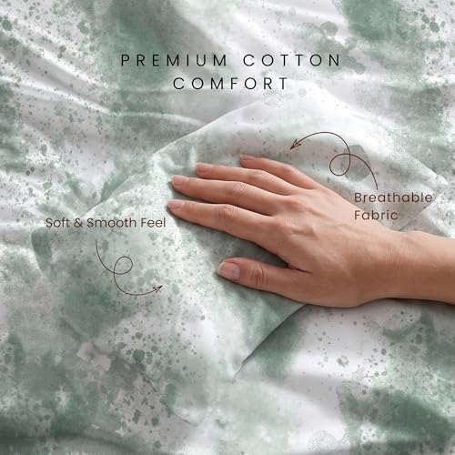 Image of VELOURA Tie-Dye Bedsheet Set, 100% Cotton, King Size 108x108 Inches, 300 Thread Count, with 2 Pillow Covers, Sage Green
