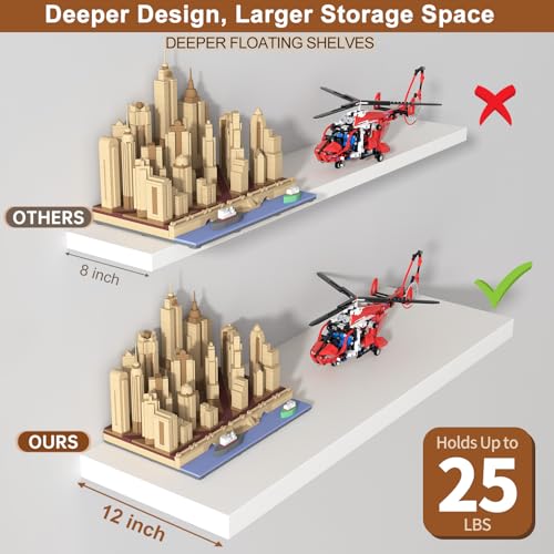 Landmok Schwebregal, 61 x 30 cm Holz-Schwebregal für die Wand, großes Wandregal mit viel Stauraum und unsichtbaren Halterungen für Wohnzimmer, Küche und Badezimmer, 1 Stück, weiß