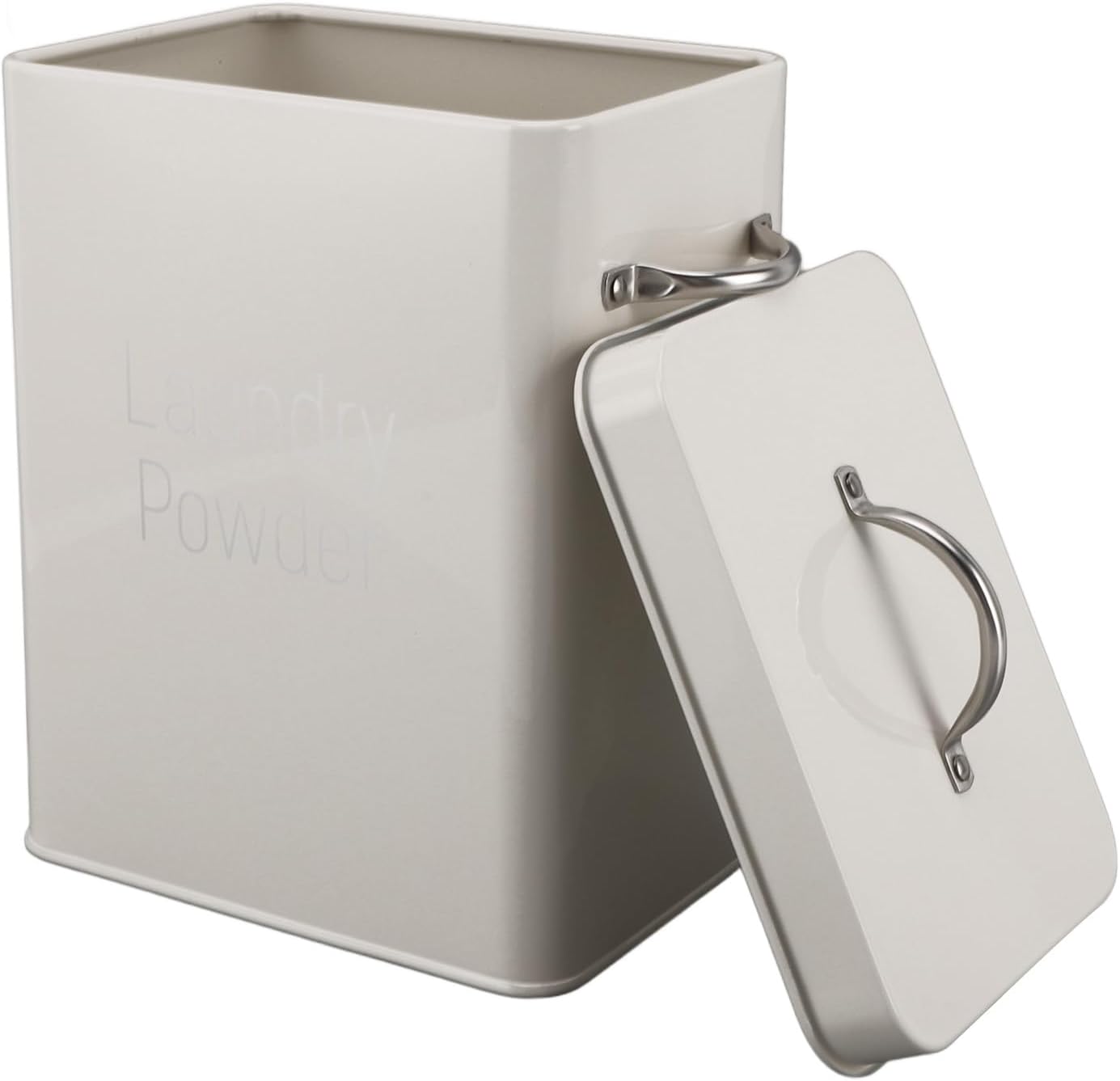 Stainless Steel Storage Container with Spoon | 1.5kg Farmhouse Laundry Powder / Rice / Dog Food Container | Dual Side Handles for Easy Carry | Rustproof & Sturdy (White)