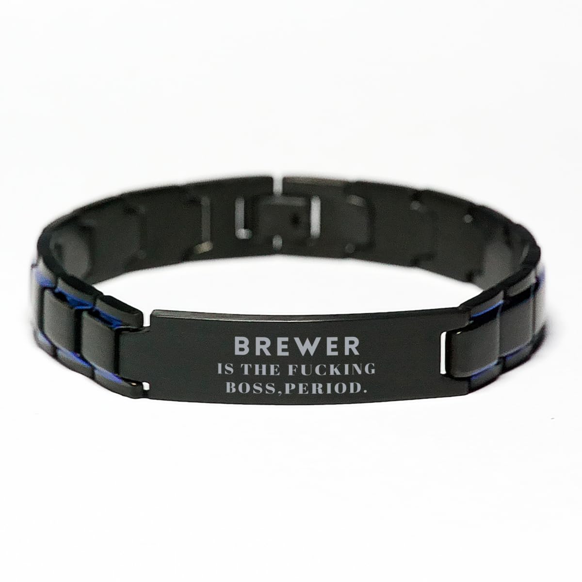 Custom Name Christmas Brewer Black Metal Bracelet, Engraved Brewer is The Fucking boss, Period. Birthday Brewer Unique Gifts for Coworkers Colleague, Adjustable Brewer Graduation Wristband Sarcas