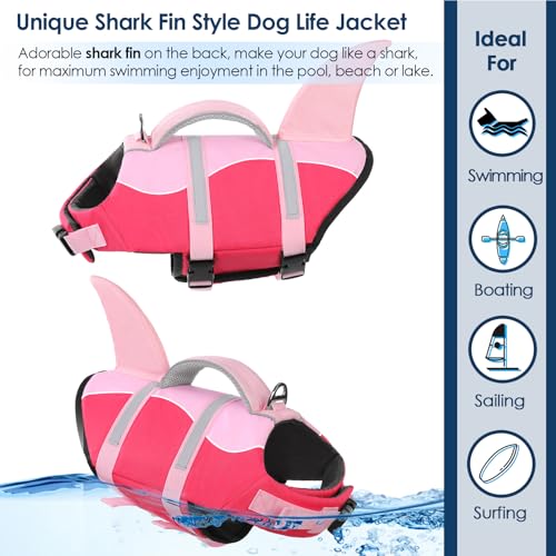 AOFITEE-Dog-Life-Jacket-Small-High-Flotation-Dog-Life-Vest-Ripstop-Dog-Life-Jacket-for-Swimming-Reflective-Dog-Swimming-Vest-with-Rescue-Handle-and-High-Buoyancy-Shark-Dog-Lifesavers-Swimsuits AOFITEE Dog Life Jacket, Dog Life Vest for Swimming, Shark Dogs Swimming Vest with Rescue Handle and Reflective Stripe, Ripstop Pet Float Coat Swimsuit Lifesaver Small Medium Large Dogs Pink S 5