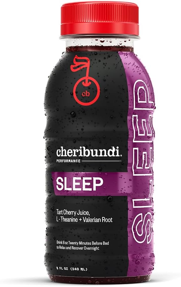 Cheribundi Tart Cherry Juice Sleep | Tart Cherry Juice with L-Theanine & Valerian Root | Athletes Recovery Drink | Promotes Restorative Sleep, Muscle Recovery & Boosts Performance | 8 floz (24 Pack)