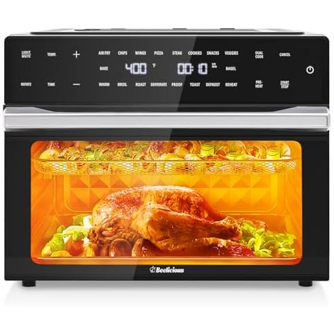 Beelicious Pro 32QT Extra Large Air Fryer, 19-In-1 Air Fryer Toaster Oven Combo with Rotisserie and Dehydrator, Digital Convection Oven Countertop Airfryer Fit 13" Pizza, 1800w, Black Cover