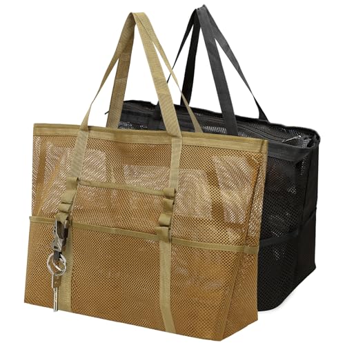 Wusboo Borsa Mare in Rete Donna Grande, Borsa da Spiaggia con Tasche Interna Impermeabile con Cerniera, Borse Mare Donna Capiente per Viaggi, Palestra e Uso Quotidiano