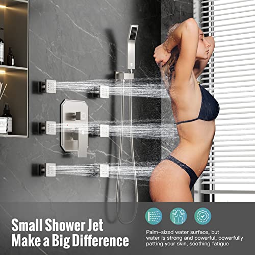 Image of 4-Function Waterfall Shower System with Body Jets, SR SUN RISE Full Body Rainfall Shower System with Handheld Shower Faucet Complete Sets, Wall Mounted Shower Fixture Set for Bathroom, Brushed Nickel