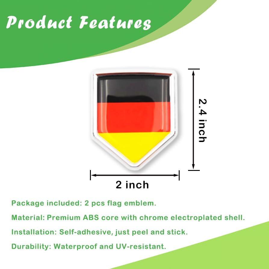 Image of Newperlite Germany Flag Decal Sticker Car Emblem German Flag Car Decoration Accessories Chrome Shield for Truck Vehicles Cars, 2 Pack