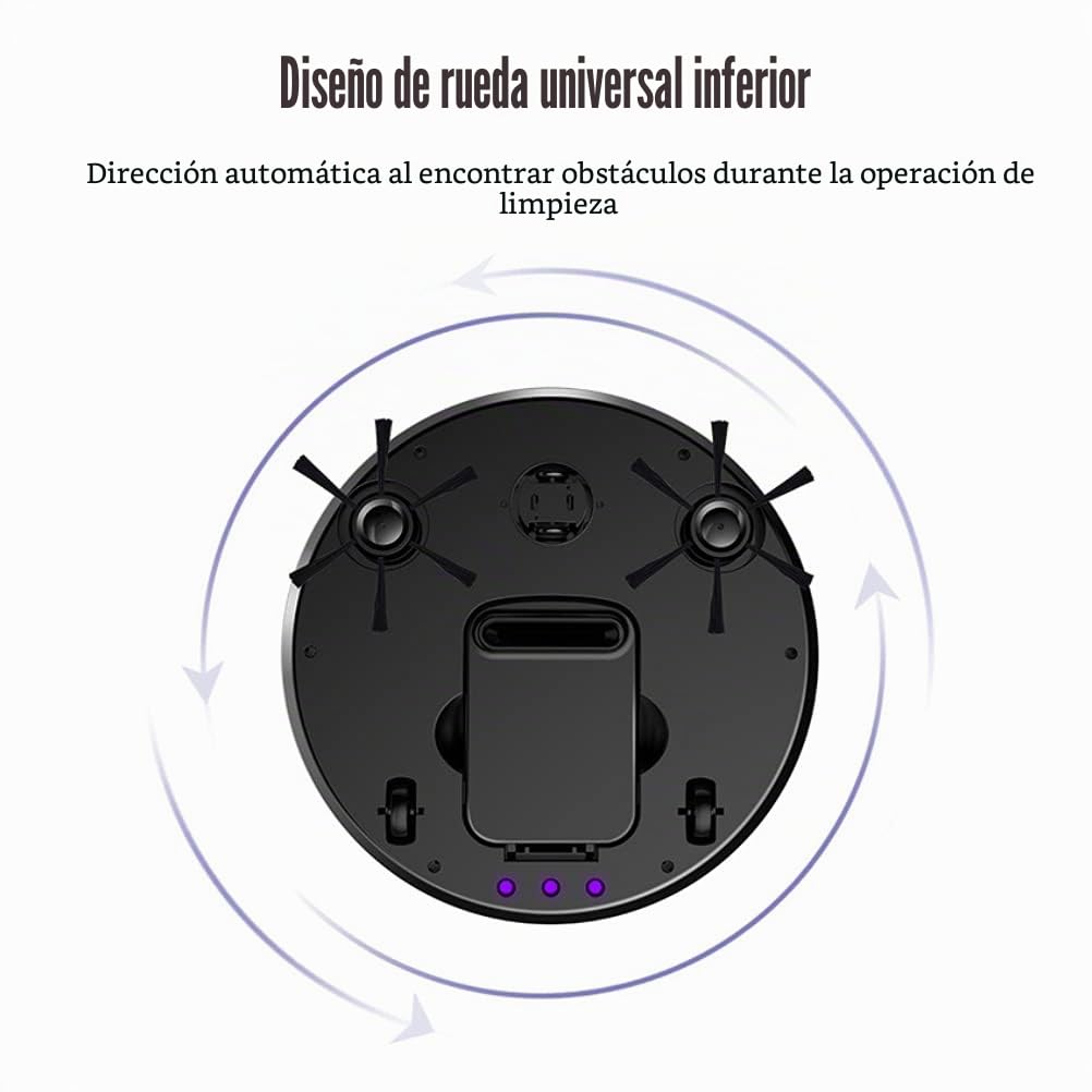 Limpiador de suelo inteligente 3 en 1, multifunción y recargable, robot aspirador seco y húmedo, aspirador potente para el hogar y la oficina (negro)