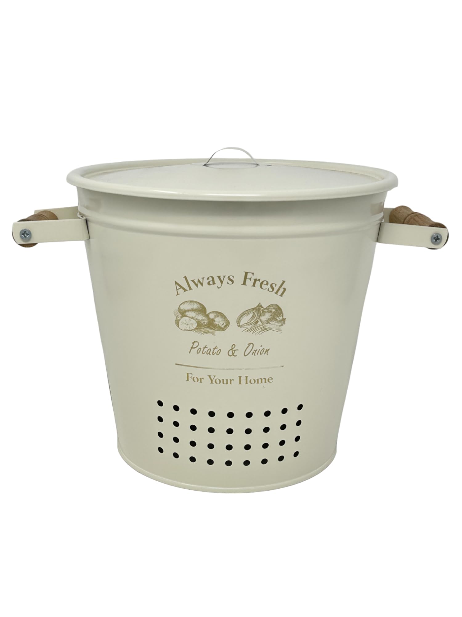 Metal Storage Bin, Onion Storage and Patato Storage, Vegetable Storage Bin with Aerating Tin Storage Holes, Metal Kitchen Storage, Kitchen Pantry Organizer Tin Vegetable Fresh Keeper (Ivory)