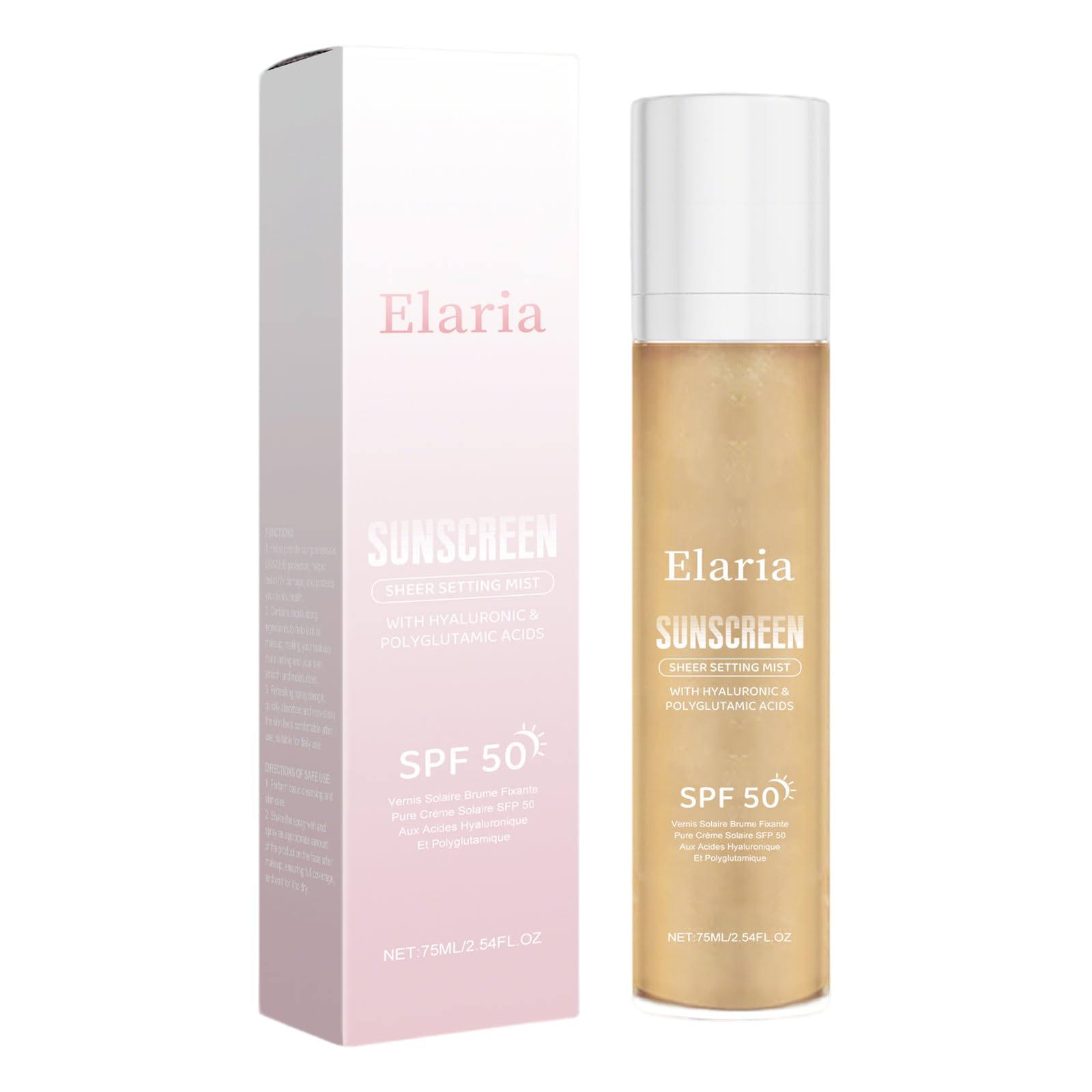 Elaria Sheer Setting Mist Sunscreen SPF 50 Shimmer Body Oil Spray for Face Body Lightweight Non-Greasy Hydrating Makeup-Friendly