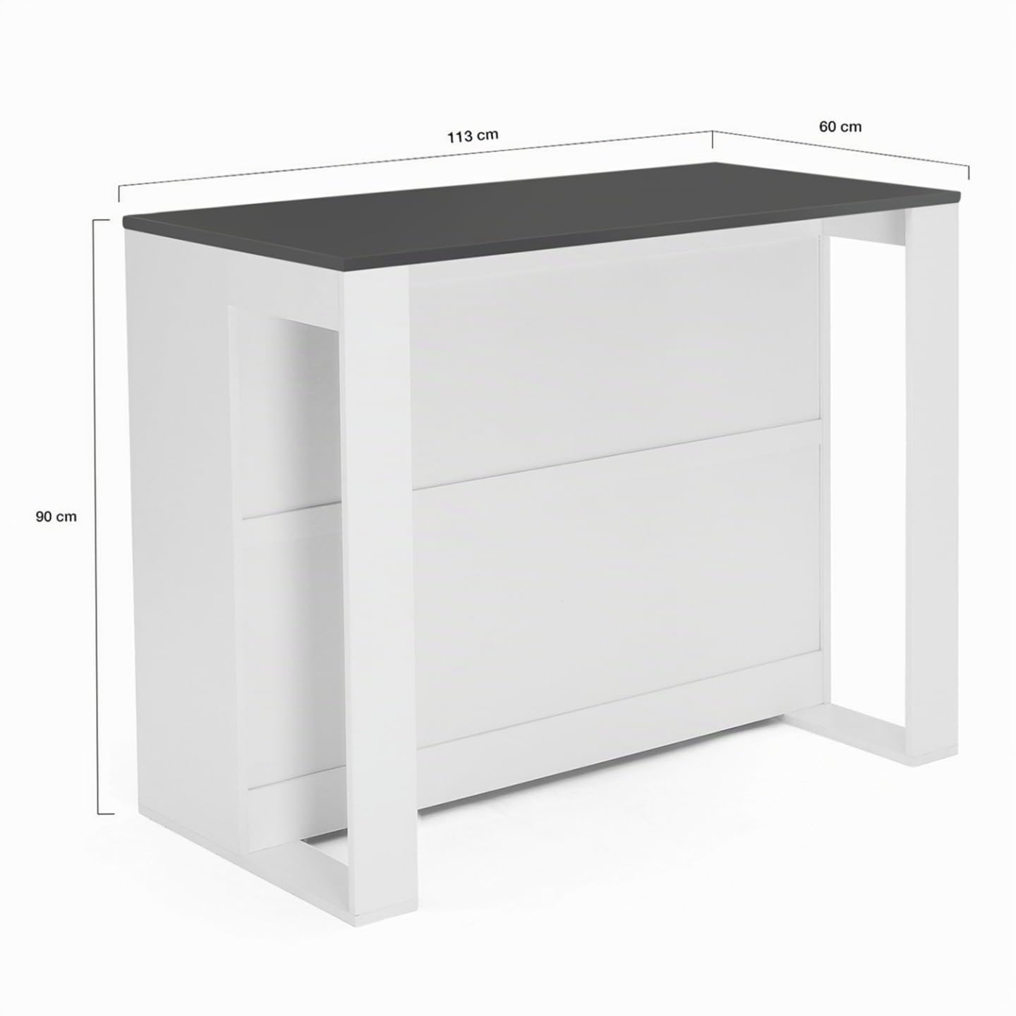 IDMarket - Tavolo bar a isola JUNO, legno bianco e piano grigio
