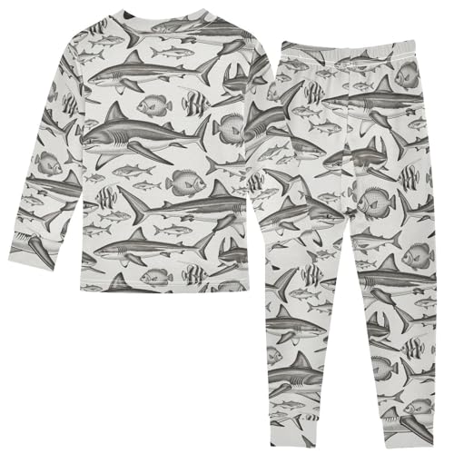 Pajama Sets Long Sleeve Marine Life Fishes Pattern Soft Comfy Sleepwear 2 Piece PJS 3-8T3