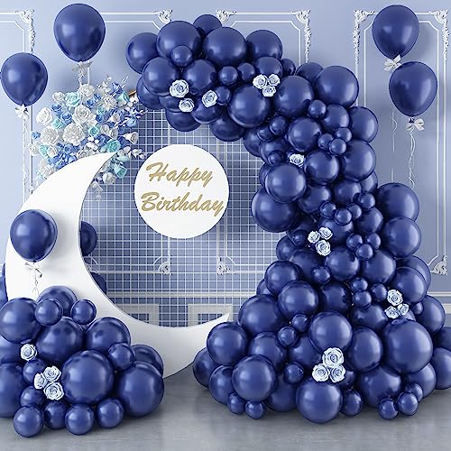 Image of Navy Blue Balloons Different Sizes, 113 Pcs 12 /10 /5 Inch Dark Blue Balloon Arch Garland Kit, Matte Navy Night Blue Helium Latex Balloons Set for Men Birthday Baby Shower Christening Party Decorations