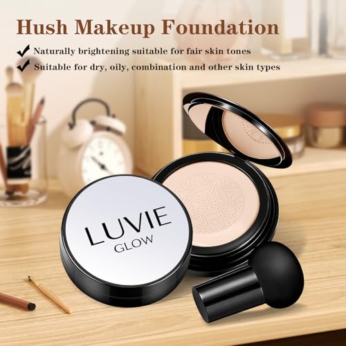 Image of Ideal for Light /Medium Complexions-Hush Makeup Foundation, Mushroom Head Air Cushion CC Cream - BB Cream Foundation for Older Women (Dark brown)