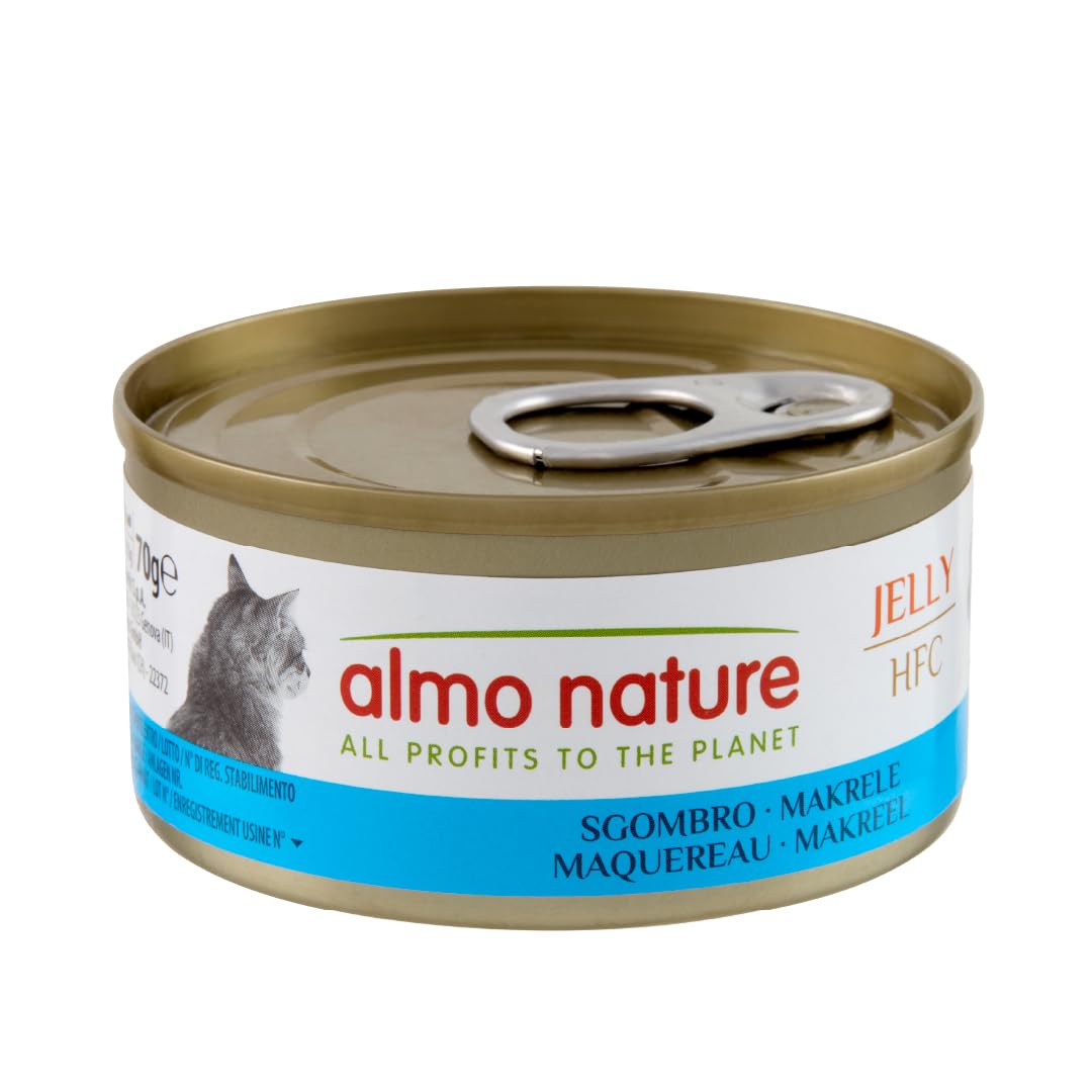 Almo Nature HFC Jelly - Wet Cat Food for Adult Cats - Mackerel - Human Grade, Gluten Free, Monoprotein - 70g, Pack of 24