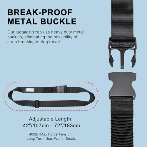 Luggage Straps for Suitcases, Stretchable TSA Approved Suitcase Straps, Heavy Duty Metal Buckle Luggage Attachment Belt Travel Accessories, Adjustable 72" Long (1)3