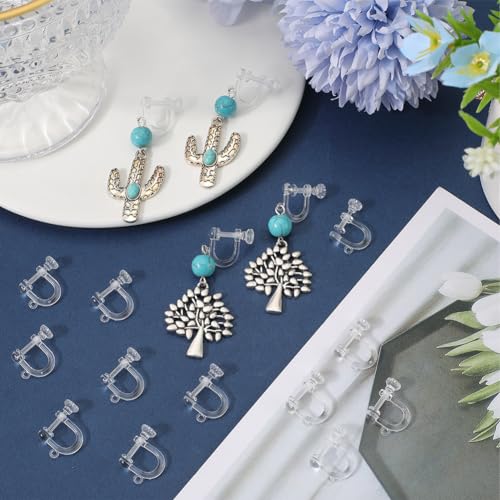 SUNNYCLUE 1 Box 30Pcs Resin Earring Clips Screw Back Clip on Earrings Clear Ear Wire Non Pierced Plastic Transparent U Type Clip-on Earring Converter Findings for jewellery Making Accessories DIY - Image 4