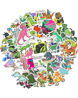 AMAZON - 50pcs Dinosaur Stickers Waterproof Cute Decals for Laptop Water Bottle Skateboard Phone Motorcycle Bicycle Luggage Guitar Bike Sticker Vinyl Dinosaur Decal Stickers Boy Kids Girl