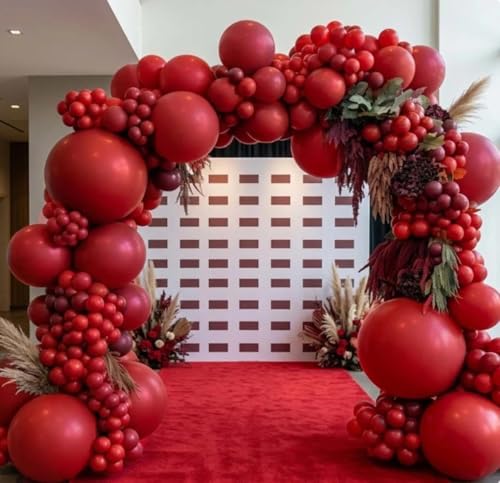 Image of Captank Red Balloons Double Stuffed Different Sizes Balloon Arch Kit | Dark Red Balloon Garland For Christmas Birthday Anniversary Wedding Valentines Bridal Shower Party Decoration