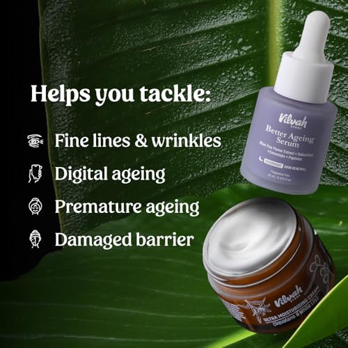 Image of Vilvah Better Ageing Combo | Bakuchiol Serum & Ultra Moisturising Cream | Visibly Firmer Skin & Wrinkle Reduction | Deep Hydration & Skin Barrier Repair | Beginner-Friendly & Pregnancy-Safe | For All Skin Types | Men & Women