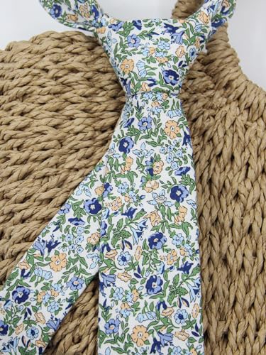 Image of Luckyvestir Mens Tie, Floral Neck Tie, Skinny Ties for Men 2.56'', Flower Printed Cotton Neck tie for Wedding Business Groom