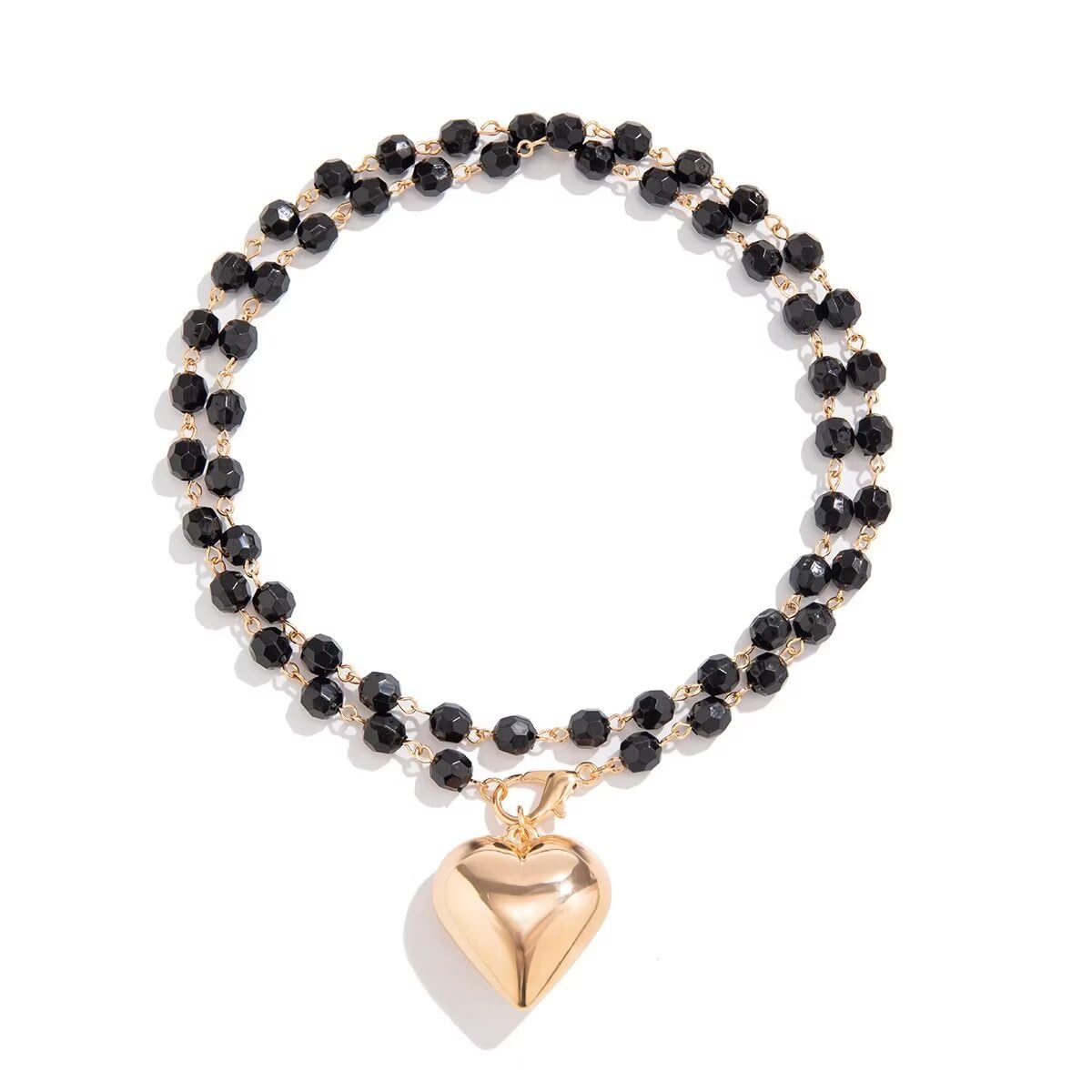 Collier cœur noir ras du cou en couches pour affirmer un look affirmé