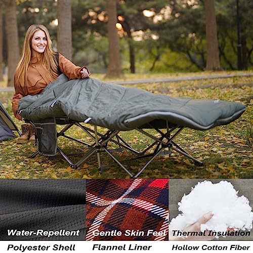 Kingcamp Camping Sleeping Bag- Xl With Hood, Extra Tall Big Wide Cotton Flannel Lined Portable Packable Sleeping Bags For Cold Warm Weather Backpacking, Hiking, Travel, Outdoors, Black-Large #TOP3