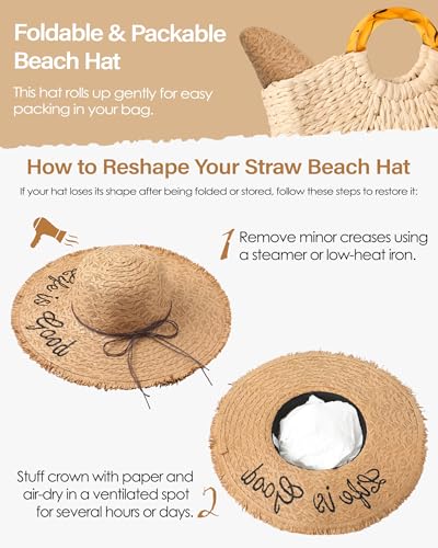 Sombrero de playa para mujer con ala ancha y protección UV miniatura 4