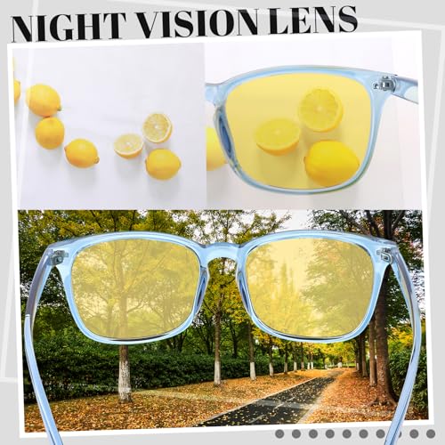 Image of Polarized Sunglasses for Women Men Night Vision Glasses Anti Glare | Yellow Anti Glare UV400 Lens, Lightweight Square Frame, for Day Night Use, Driving, Fishing, Cycling, Traveling