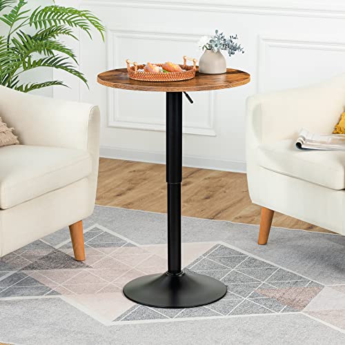 Image of HOOBRO Bar Table, Height-Adjustable Round Pub Table 27-35.4 Inches with Sturdy Base, Modern Style, Easy to Assemble, Suitable for Small Space, Rustic and Black BF58BT01G1