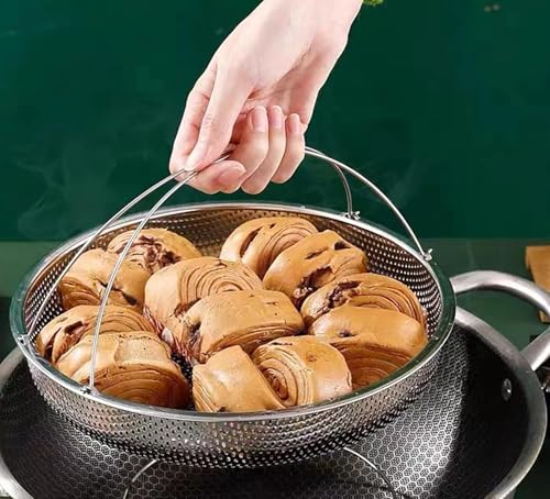 Steamer Basket with Handle, 8.8 Inch Stainless Steel Steaming Net with a Support Frame for Food Steaming (silver, medium) - Thumbnail 6