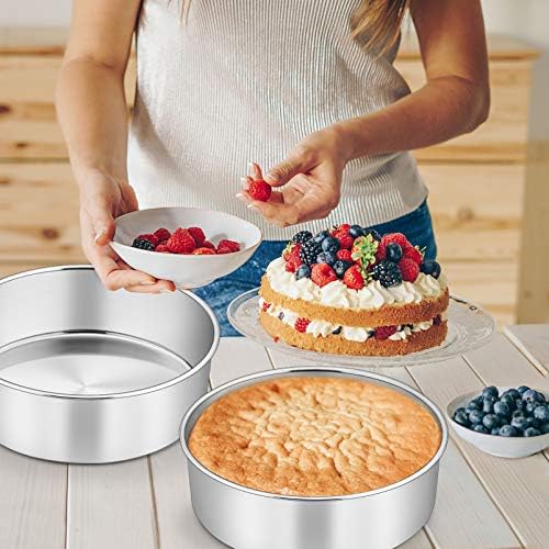 P&P CHEF 8 Inch Cake Pans Set, Round Baking Pan Stainless Steel Layer Birthday Wedding Cake Oven Pans, Non Toxic & Heavy Duty, Deep Side & Mirror Finish, Dishwasher Safe, (2Pcs) - Thumbnail 3