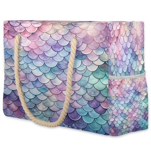 Spring Mermaid Nautical Beach Bags for Women Large Beach Tote Waterproof Sandproof Large Tote Bag Swim Pool Bags - Main Image