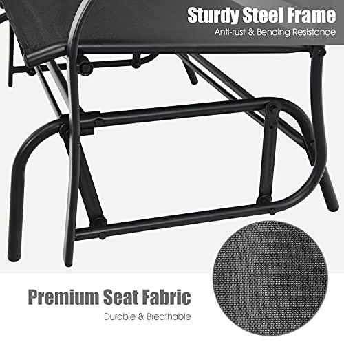 Image of Giantex Patio Glider Benches for Outside, Swing Glider Chair with Steel Frame, 400 LBS Capacity, Patio Swing Rocker, 2-Person Loveseat for Backyard, Poolside, Lawn, Balcony, Porch Glider Bench(Black)