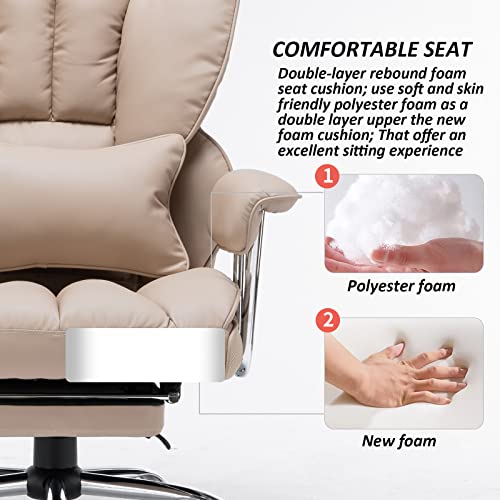 Image of Efomao Desk Office Chair Big High Back Chair PU Leather Computer Chair Managerial Executive Swivel Chair with Lumbar Support (Dark Beige)