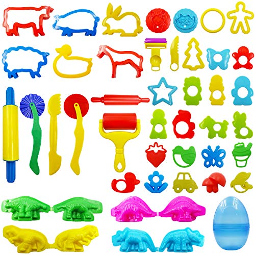 FRIMOONY Play Dough Tools Set for Kids, Various Plastic Animal Molds, Clay Rolling