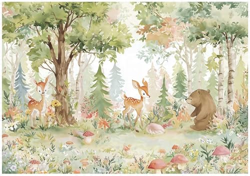 WallArena - Papier peint photo pour enfants non tissé Animaux de la forêt 350x250 cm - Papier peint photo - Pour salon et chambre à coucher - Effet 3D -...